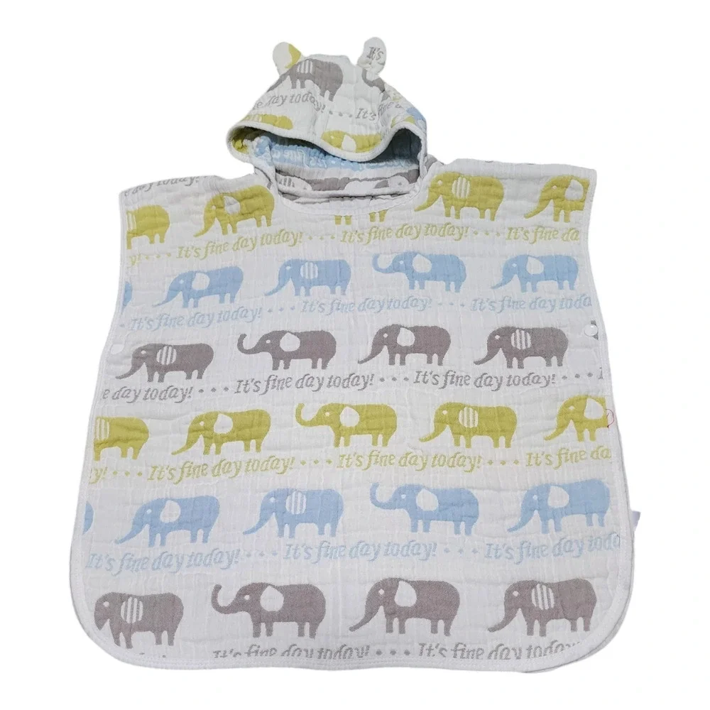 Soft Hooded Toddler Bath Towel, High-quality Cotton Bathrobe Elephant Design